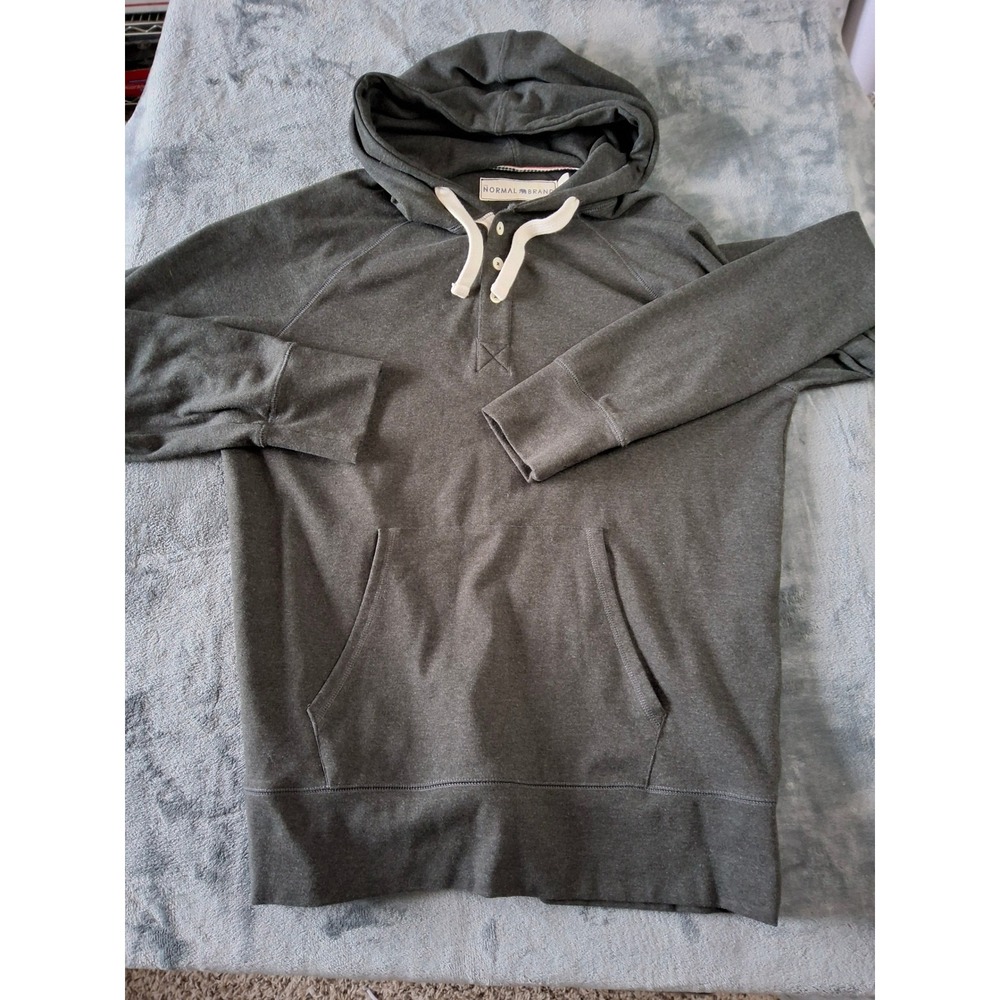 The Normal Brand Mens Puremeso Henley Hoodie Charcoal Gray XL Pullover XL
